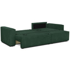 Livia - Canapé d'Angle Convertible Réversible 4 Places avec Coffre de Rangement en Velours Côtelé - Vert Foncé