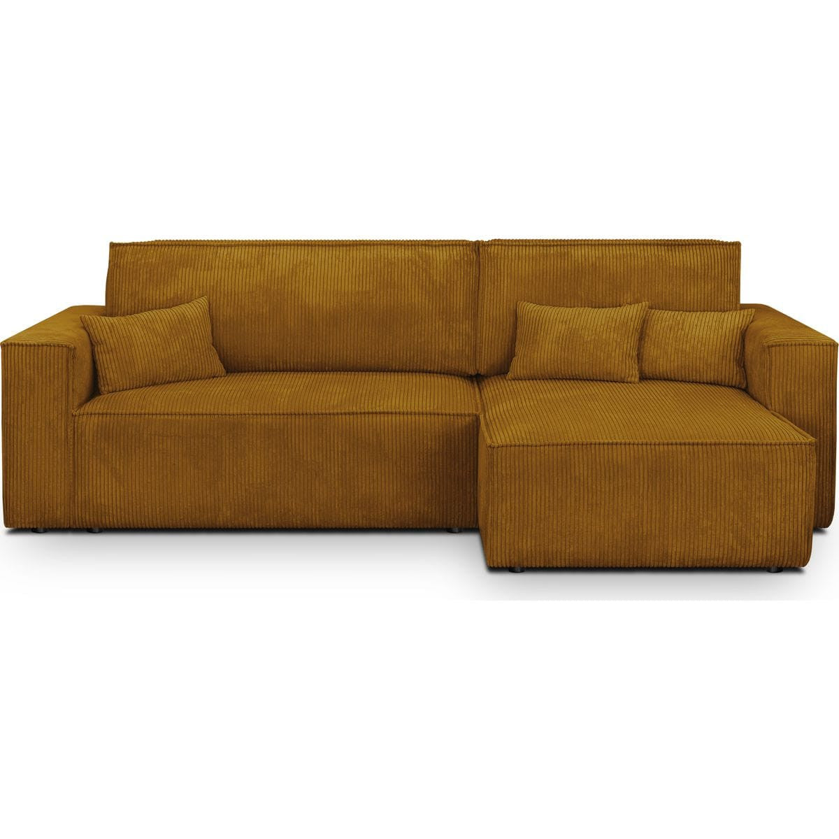 Livia - Canapé d'Angle Convertible Réversible 4 Places avec Coffre de Rangement en Velours Côtelé - Jaune Moutarde