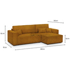 Livia - Canapé d'Angle Convertible Réversible 4 Places avec Coffre de Rangement en Velours Côtelé - Jaune Moutarde
