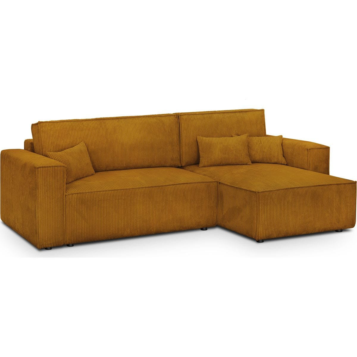 Livia - Canapé d'Angle Convertible Réversible 4 Places avec Coffre de Rangement en Velours Côtelé - Jaune Moutarde