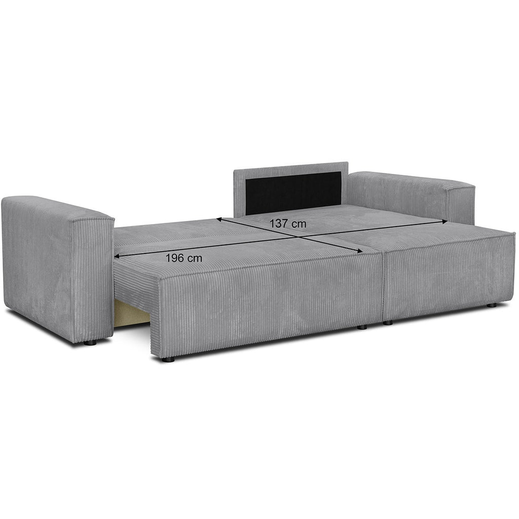 Livia - Canapé d'Angle Convertible Réversible 4 Places avec Coffre de Rangement en Velours Côtelé - Gris Clair