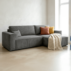 Livia - Canapé d'Angle Convertible Réversible 4 Places avec Coffre de Rangement en Velours Côtelé - Gris Clair