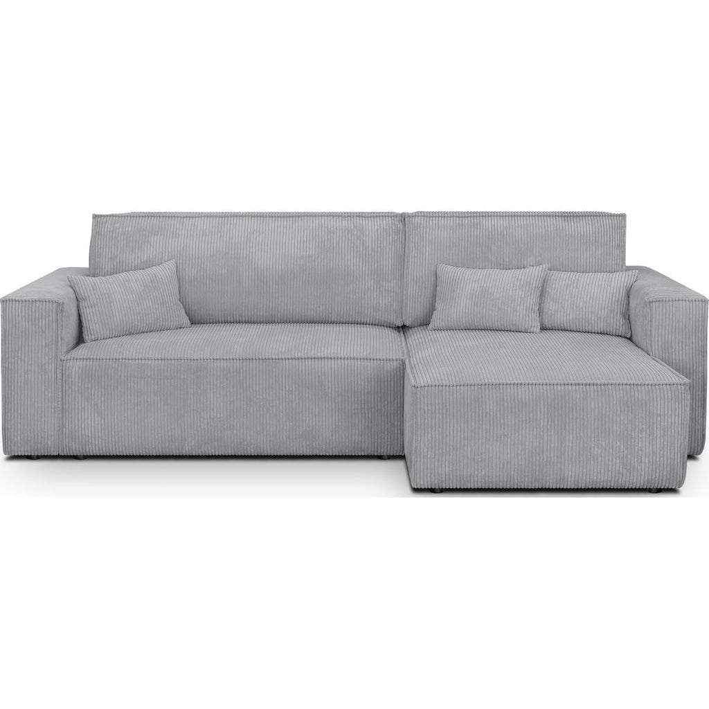 Livia - Canapé d'Angle Convertible Réversible 4 Places avec Coffre de Rangement en Velours Côtelé - Gris Clair