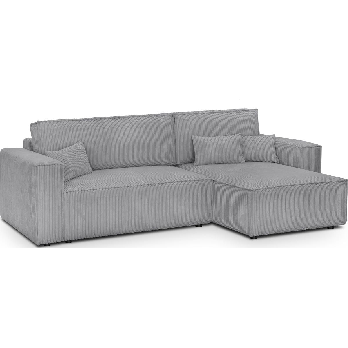 Livia - Canapé d'Angle Convertible Réversible 4 Places avec Coffre de Rangement en Velours Côtelé - Gris Clair