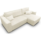 Livia - Canapé d'Angle Convertible Réversible 4 Places en Velours Gros Côtelé - Beige