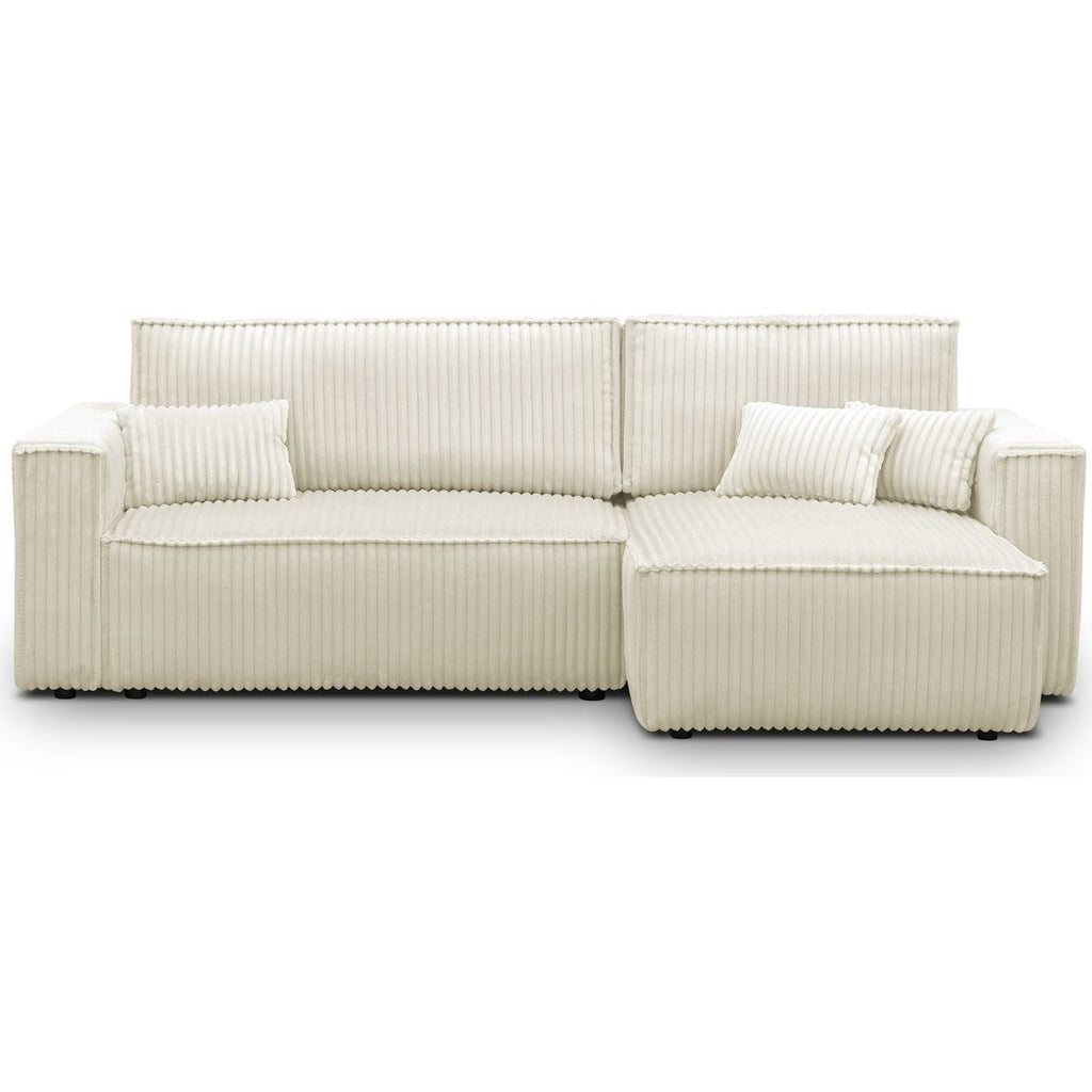 Livia - Canapé d'Angle Convertible Réversible 4 Places en Velours Gros Côtelé - Beige