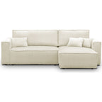 Livia - Canapé d'Angle Convertible Réversible 4 Places en Velours Gros Côtelé - Beige
