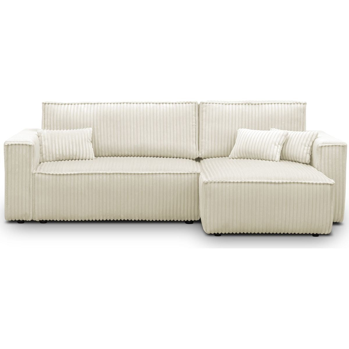 Livia - Canapé d'Angle Convertible Réversible 4 Places en Velours Gros Côtelé - Beige