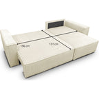 Livia - Canapé d'Angle Convertible Réversible 4 Places en Velours Gros Côtelé - Beige