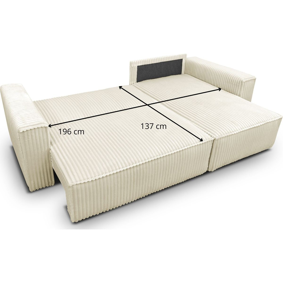 Livia - Canapé d'Angle Convertible Réversible 4 Places en Velours Gros Côtelé - Beige