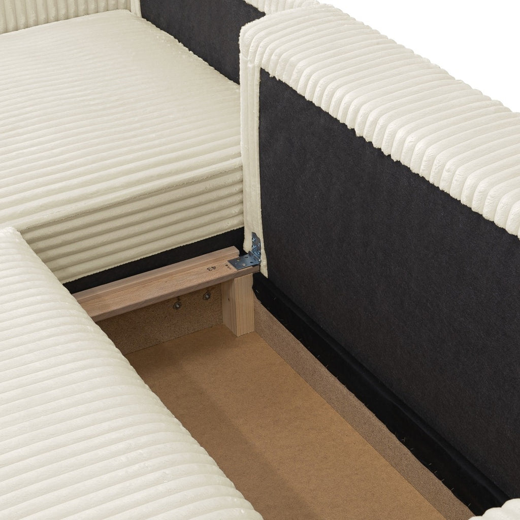 Livia - Canapé d'Angle Convertible Réversible 4 Places en Velours Gros Côtelé - Beige