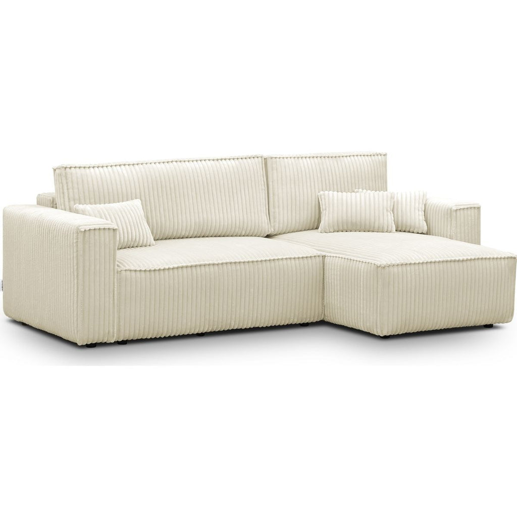 Livia - Canapé d'Angle Convertible Réversible 4 Places en Velours Gros Côtelé - Beige