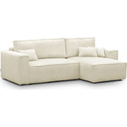 Livia - Canapé d'Angle Convertible Réversible 4 Places en Velours Gros Côtelé - Beige