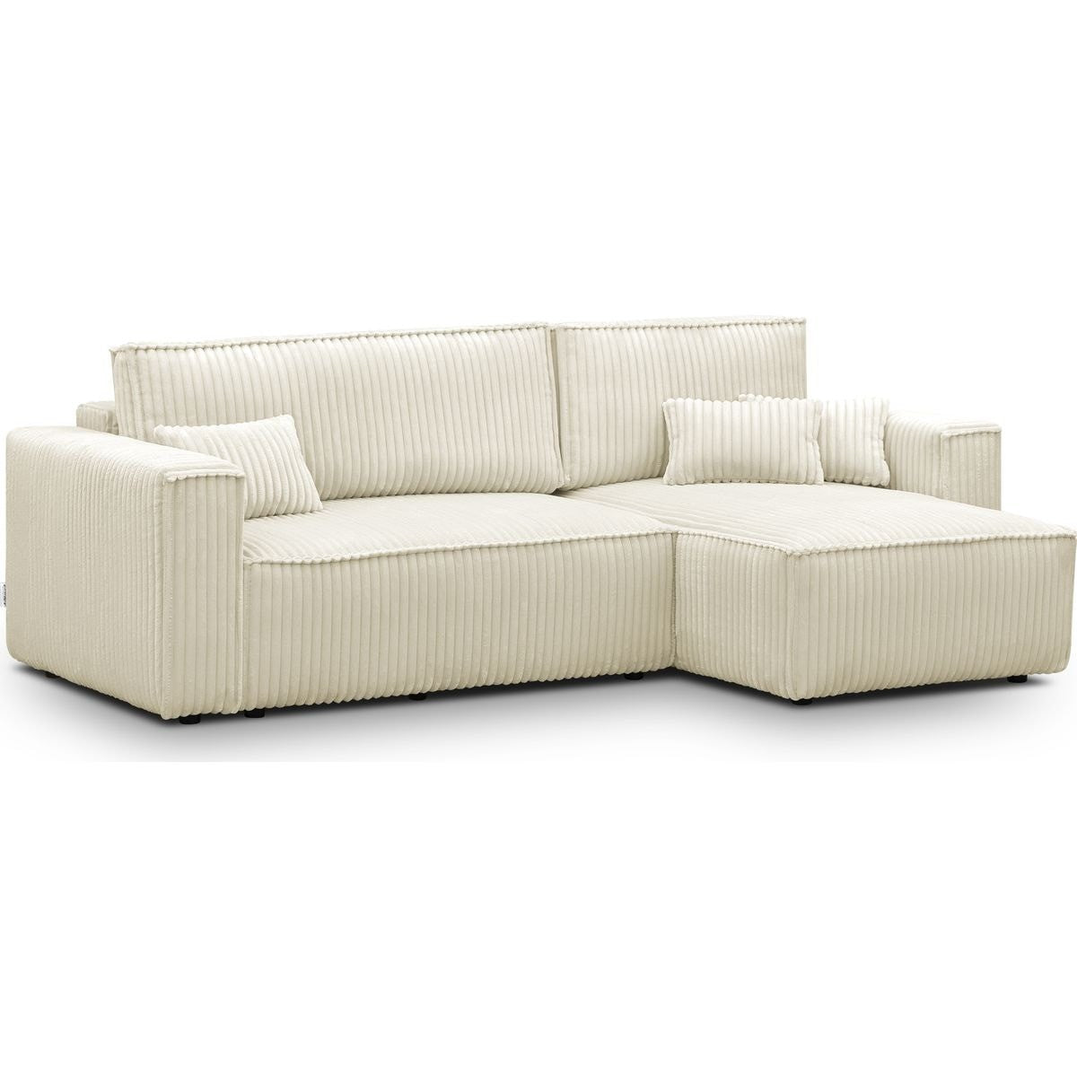 Livia - Canapé d'Angle Convertible Réversible 4 Places en Velours Gros Côtelé - Beige