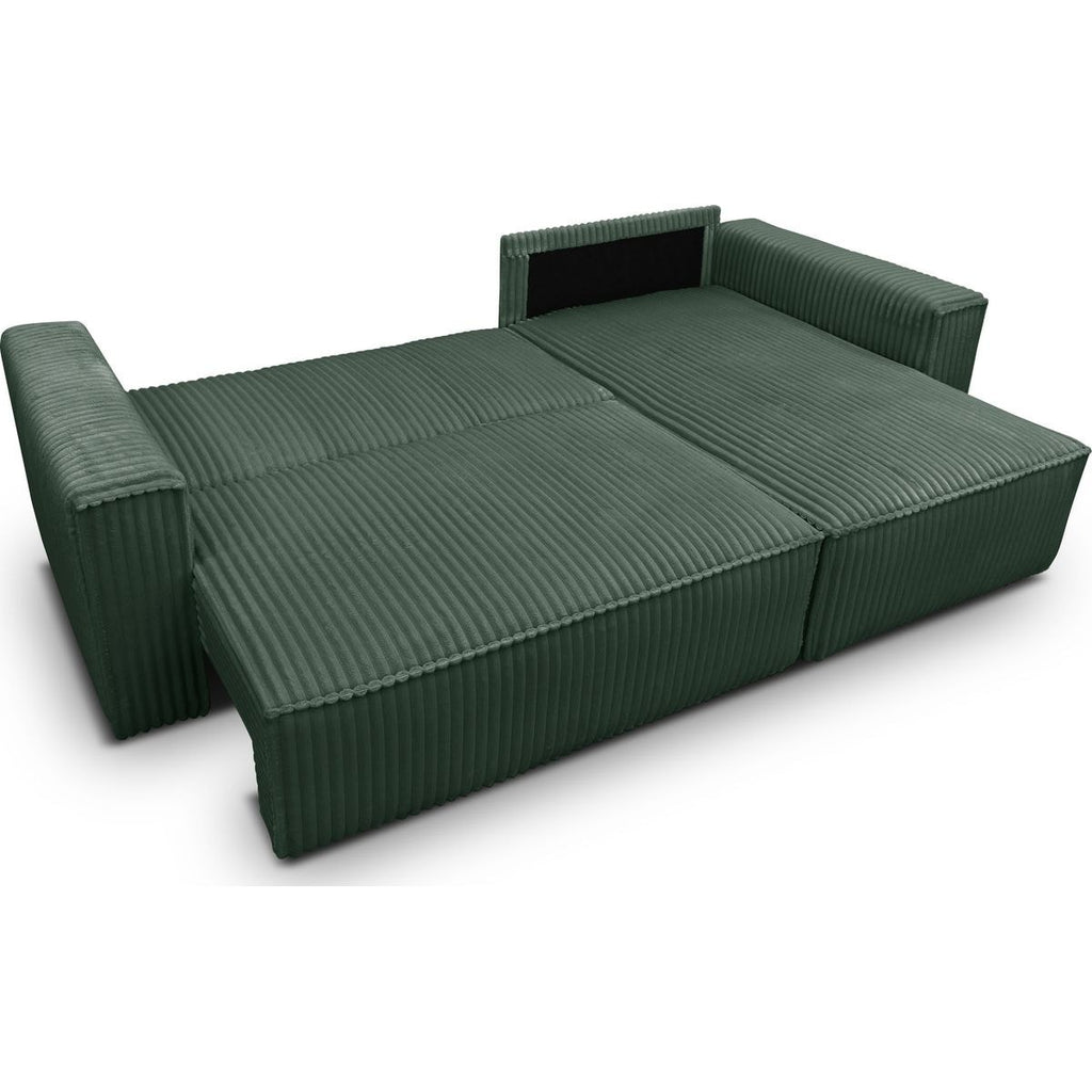 Livia - Canapé d'Angle Convertible Réversible 4 Places en Velours Gros Côtelé - Vert Foncé