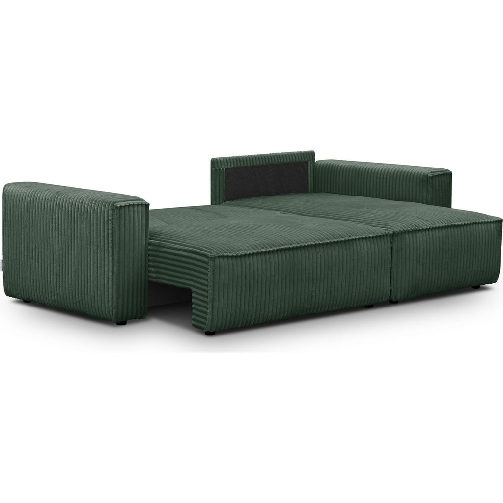 Livia - Canapé d'Angle Convertible Réversible 4 Places en Velours Gros Côtelé - Vert Foncé