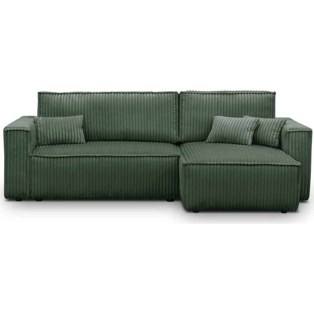 Livia - Canapé d'Angle Convertible Réversible 4 Places en Velours Gros Côtelé - Vert Foncé