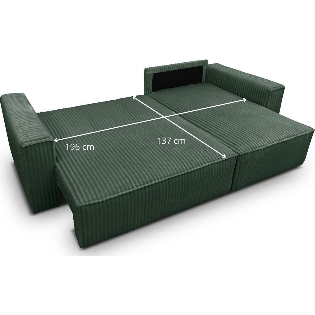 Livia - Canapé d'Angle Convertible Réversible 4 Places en Velours Gros Côtelé - Vert Foncé