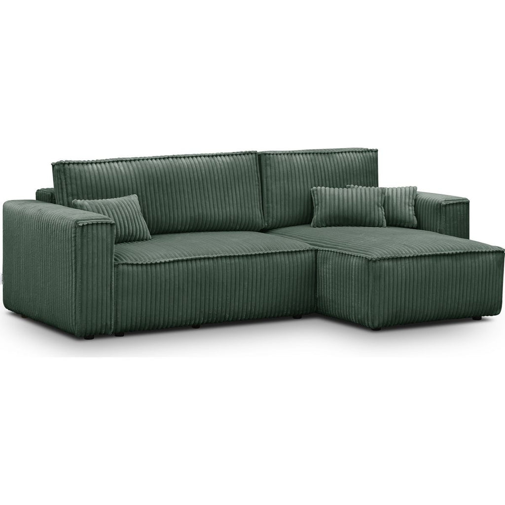 Livia - Canapé d'Angle Convertible Réversible 4 Places en Velours Gros Côtelé - Vert Foncé