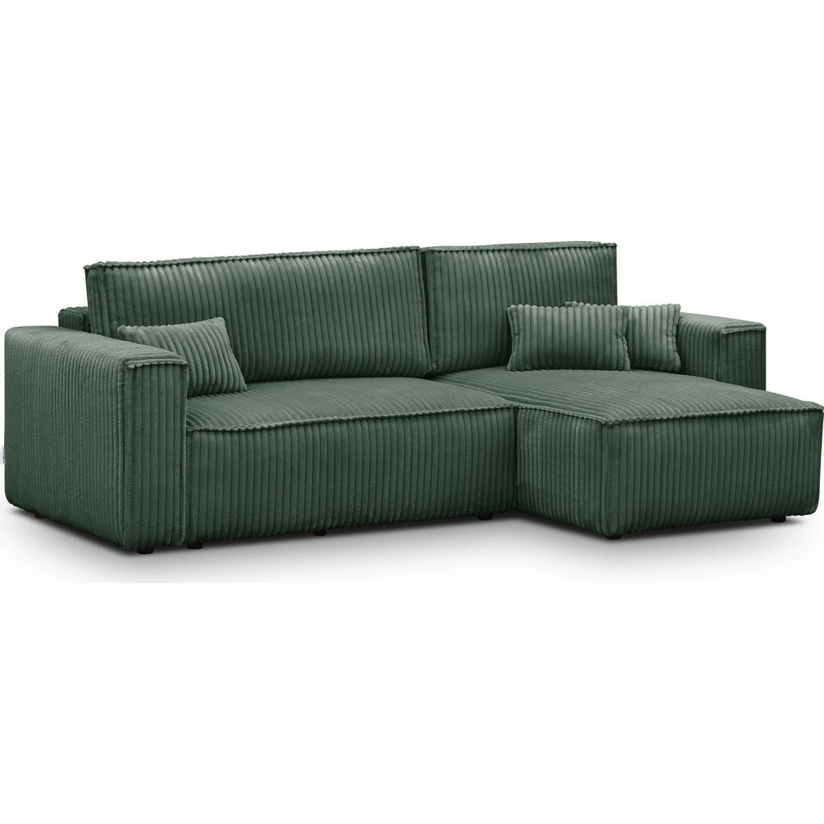 Livia - Canapé d'Angle Convertible Réversible 4 Places en Velours Gros Côtelé - Vert Foncé