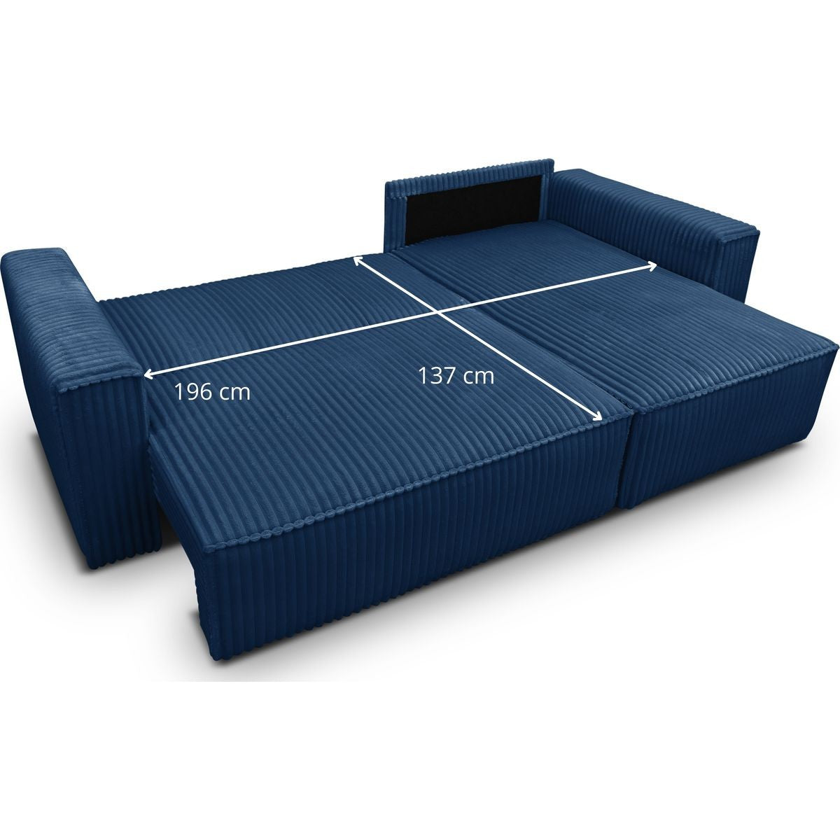 Livia - Canapé d'Angle Convertible Réversible 4 Places en Velours Gros Côtelé - Bleu Foncé
