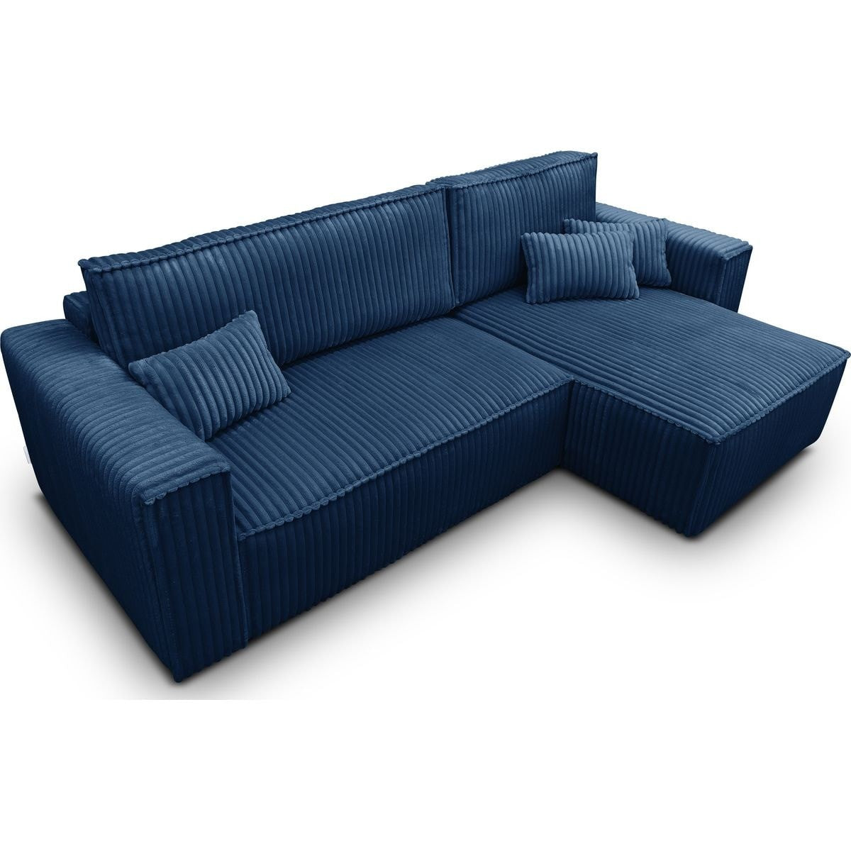 Livia - Canapé d'Angle Convertible Réversible 4 Places en Velours Gros Côtelé - Bleu Foncé