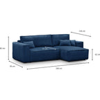 Livia - Canapé d'Angle Convertible Réversible 4 Places en Velours Gros Côtelé - Bleu Foncé
