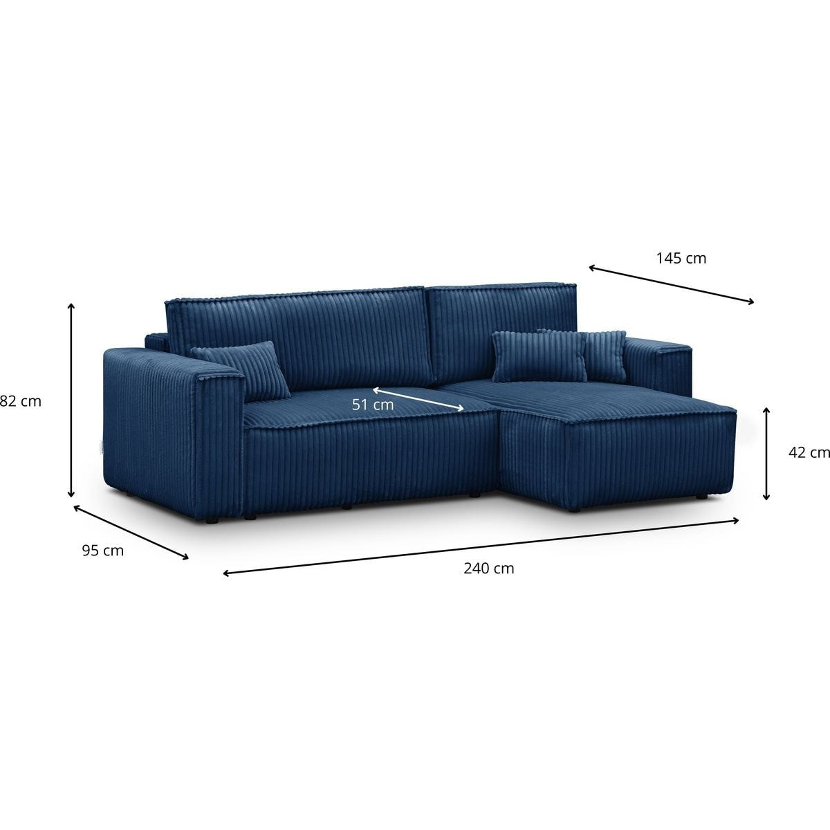 Livia - Canapé d'Angle Convertible Réversible 4 Places en Velours Gros Côtelé - Bleu Foncé