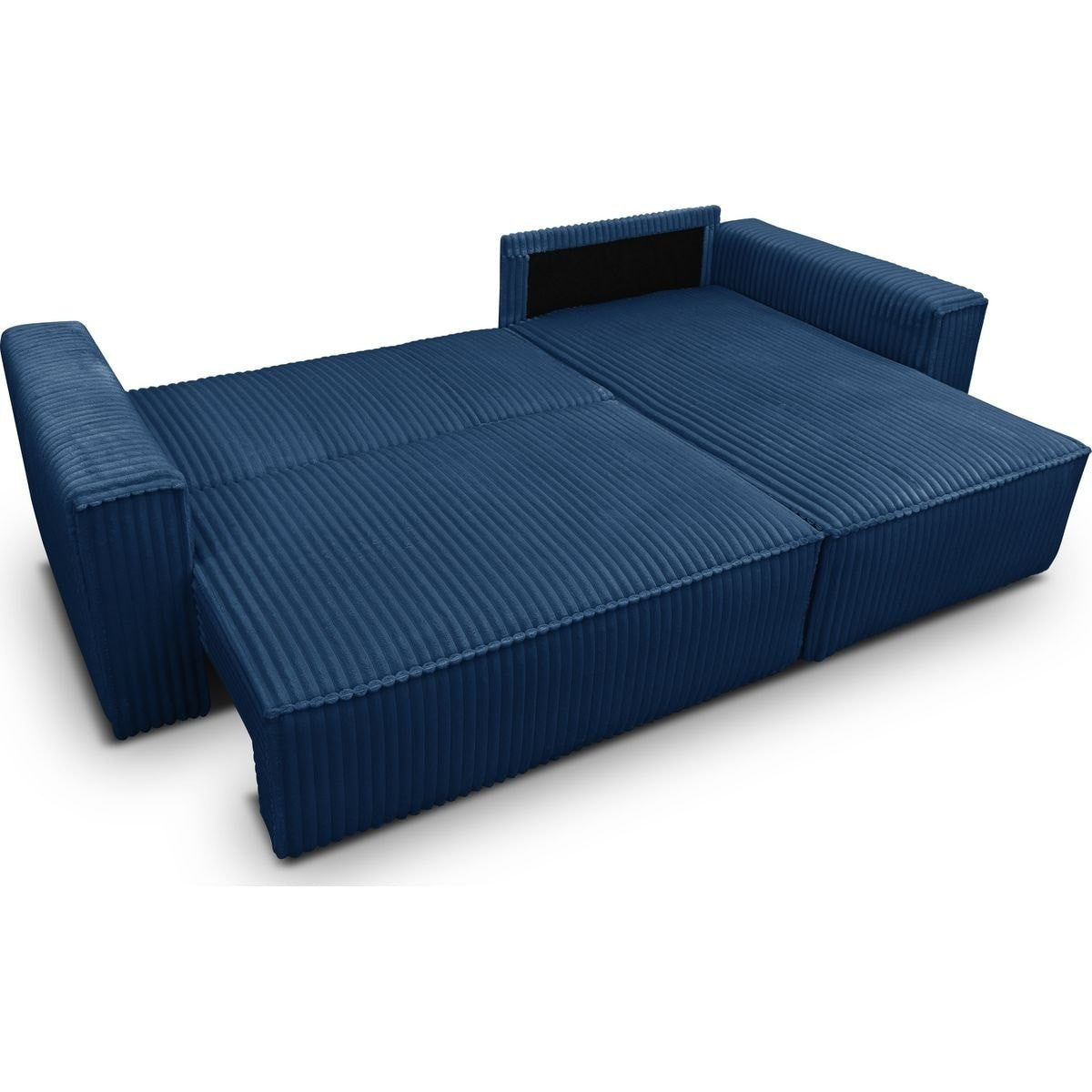Livia - Canapé d'Angle Convertible Réversible 4 Places en Velours Gros Côtelé - Bleu Foncé
