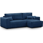 Livia - Canapé d'Angle Convertible Réversible 4 Places en Velours Gros Côtelé - Bleu Foncé