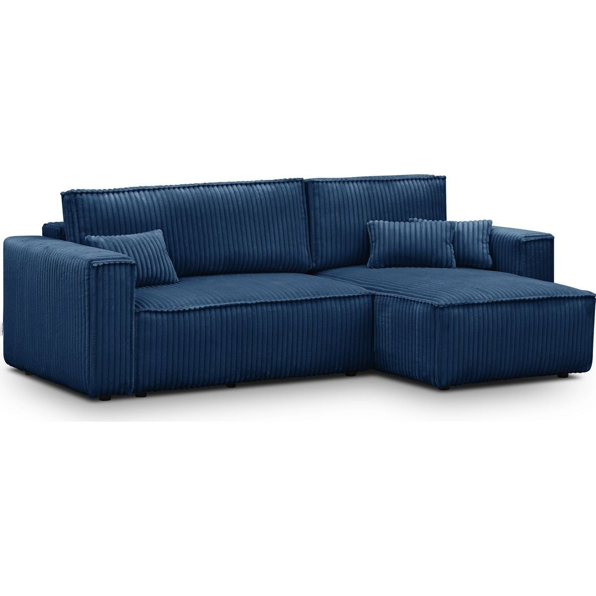 Livia - Canapé d'Angle Convertible Réversible 4 Places en Velours Gros Côtelé - Bleu Foncé