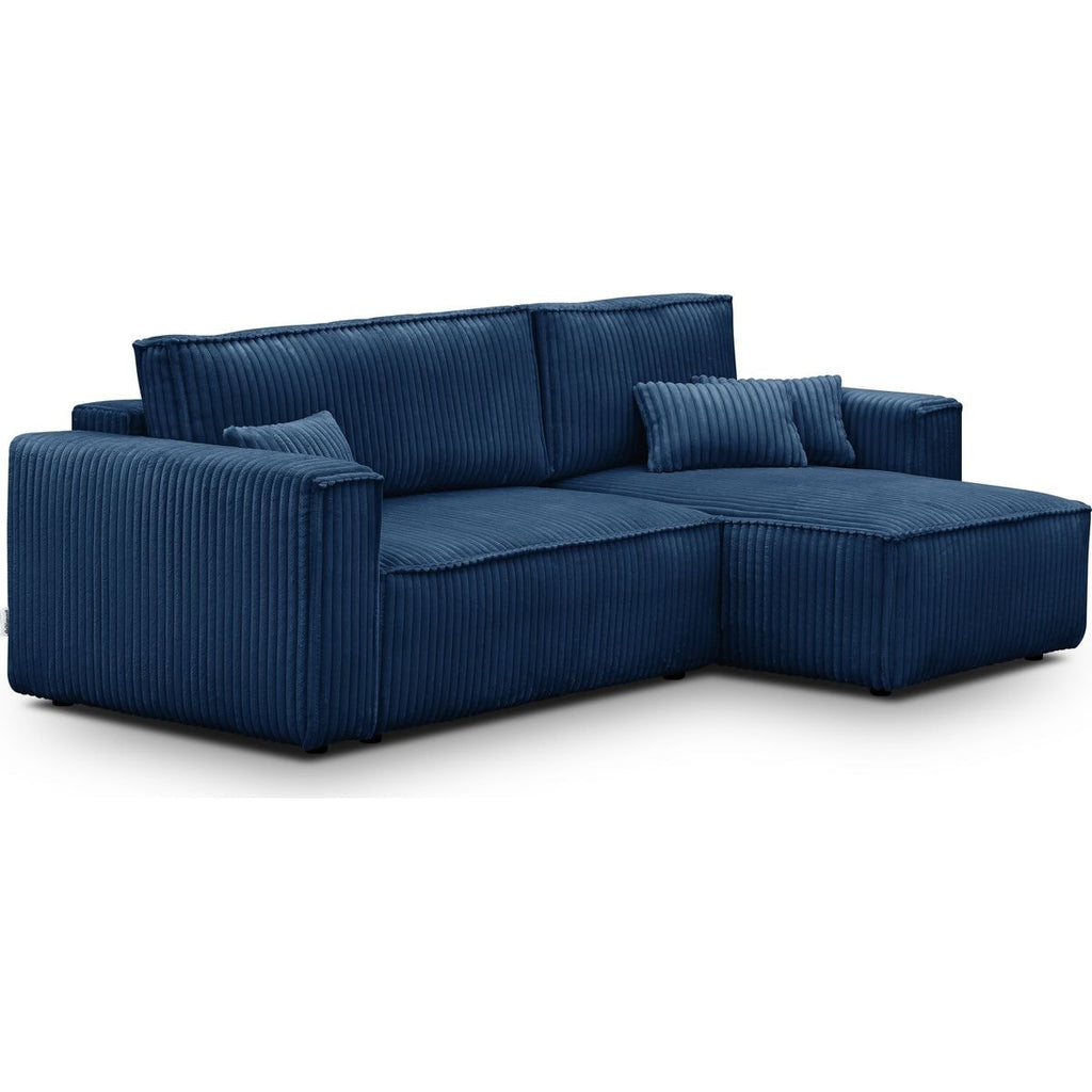 Livia - Canapé d'Angle Convertible Réversible 4 Places en Velours Gros Côtelé - Bleu Foncé