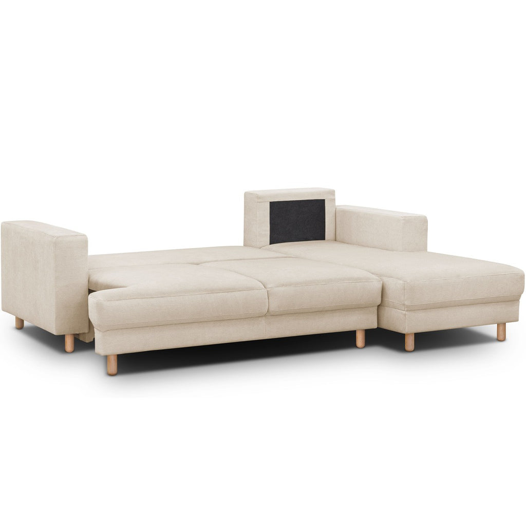 Marceau - Canapé d'Angle à Droite Convertible 4 Places en Tissu Chenille - Beige