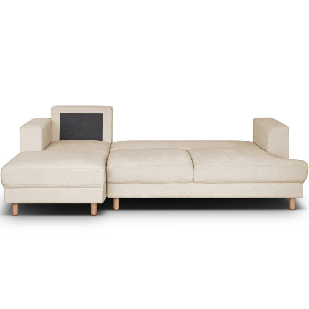 Marceau - Canapé d'Angle à Gauche Convertible 4 Places en Tissu Chenille - Beige
