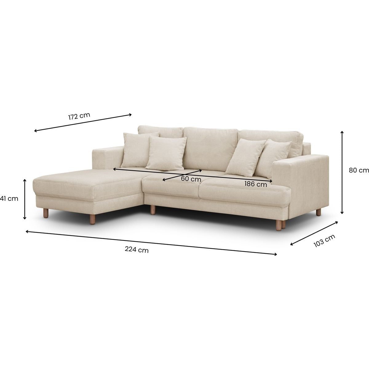 Marceau - Canapé d'Angle à Gauche Convertible 4 Places en Tissu Chenille - Beige