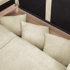 Marceau - Canapé d'Angle à Gauche Convertible 4 Places en Velours Côtelé - Beige