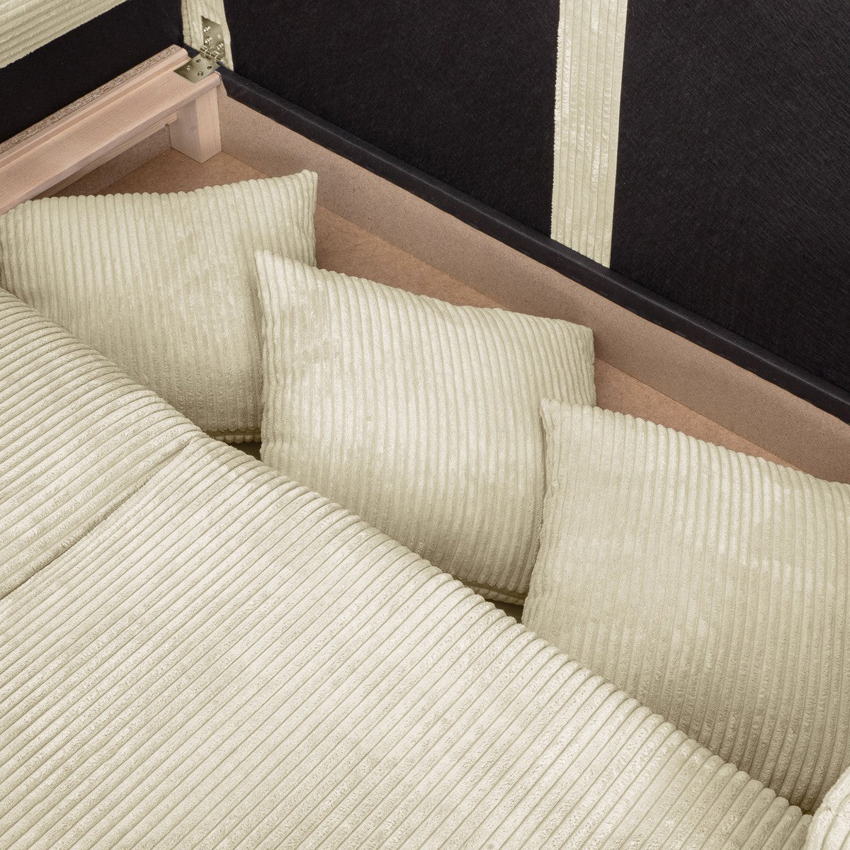Marceau - Canapé d'Angle à Gauche Convertible 4 Places en Velours Côtelé - Beige