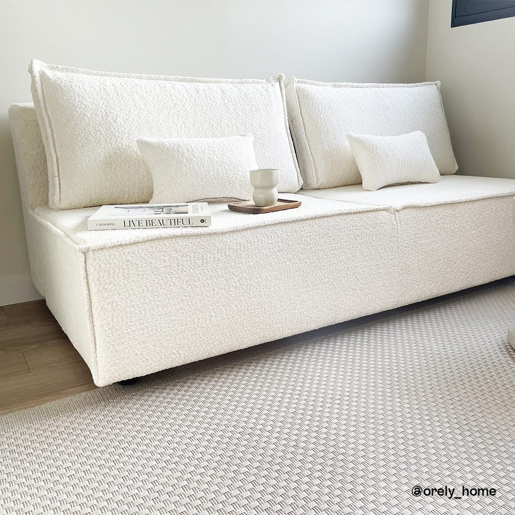 Milla - Canapé Convertible 3 Places avec Coffre de Rangement en Tissu Bouclé Beige - Ecru