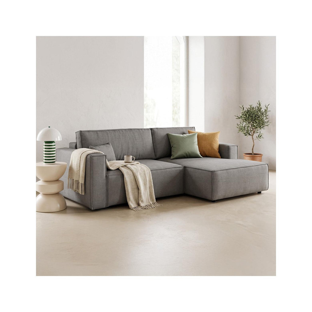 Asti - Canapé d'Angle à Droite Convertible 3 Places en Tissu Chenille - Gris