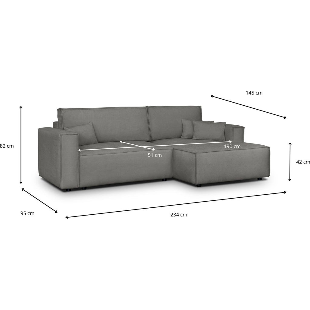 Asti - Canapé d'Angle à Droite Convertible 3 Places en Tissu Chenille - Gris