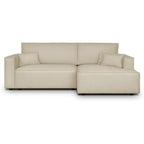 Asti - Canapé d'Angle à Droite Convertible 3 Places en Tissu Chenille - Beige Foncé