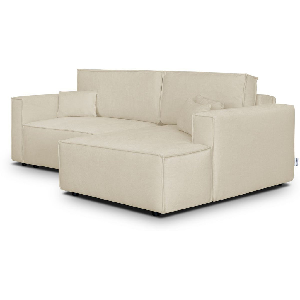Asti - Canapé d'Angle à Droite Convertible 3 Places en Tissu Chenille - Beige Foncé