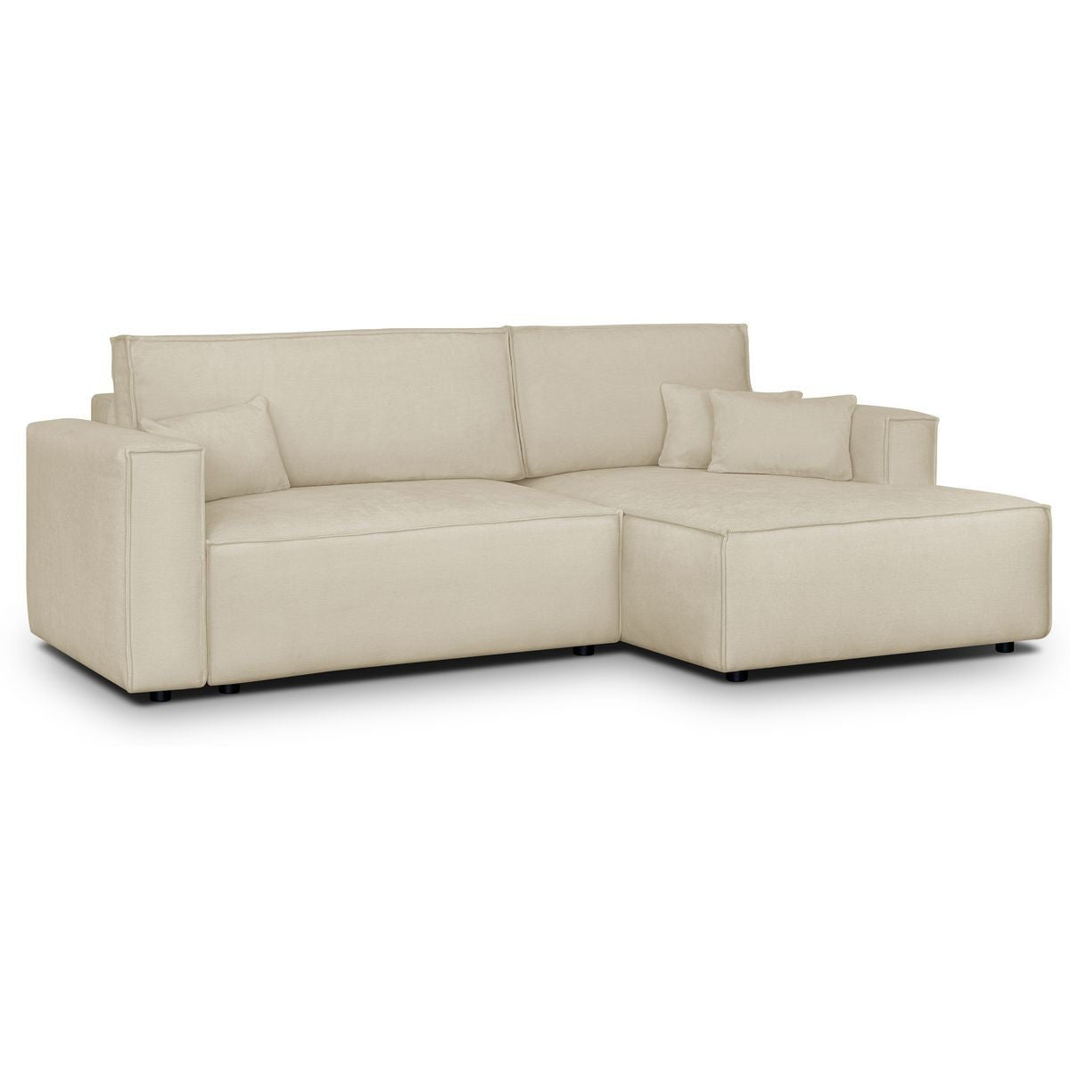Asti - Canapé d'Angle à Droite Convertible 3 Places en Tissu Chenille - Beige Foncé