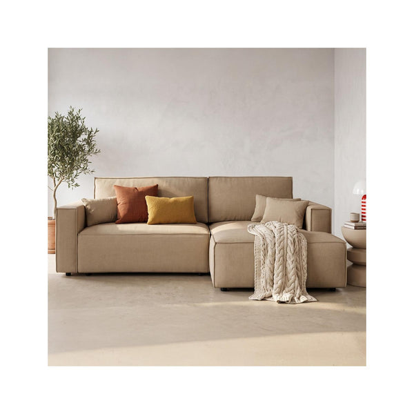 Asti - Ecksofa mit Schlaffunktion, Ottomane rechts - Chenille - Honiggelb