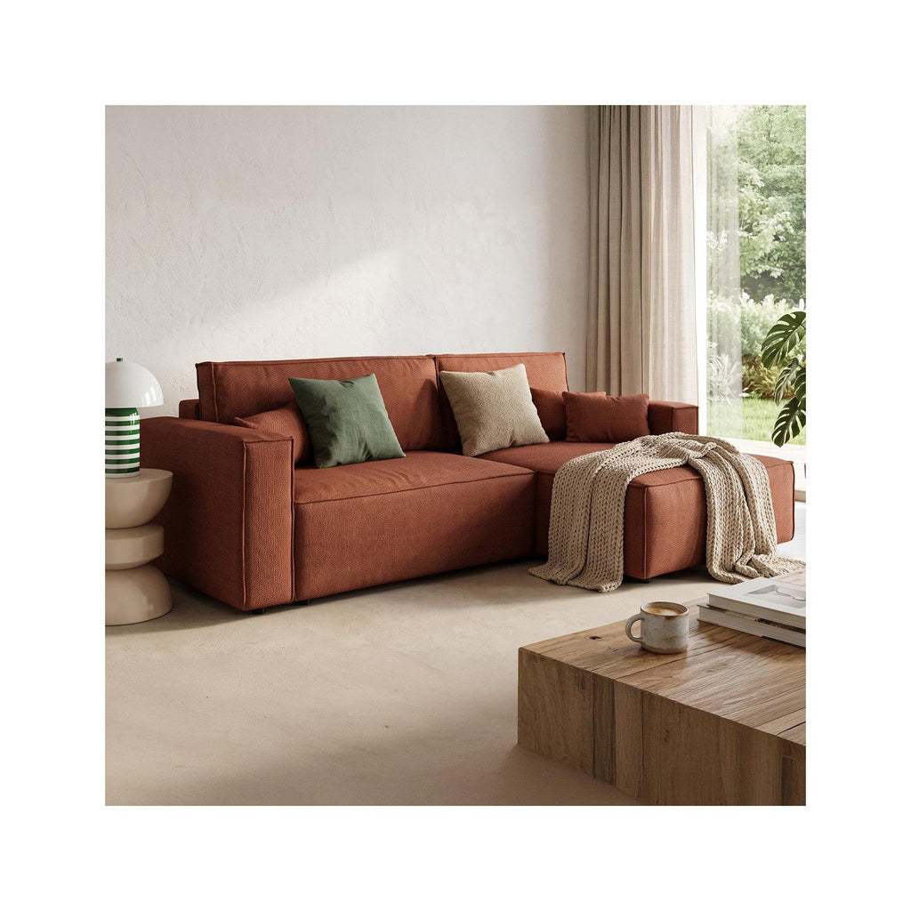 Asti - Canapé d'Angle à Droite Convertible 3 Places en Tissu Chenille - Rouille Foncé