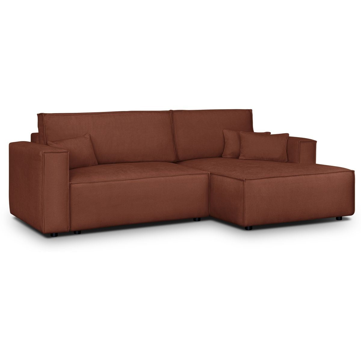 Asti - Canapé d'Angle à Droite Convertible 3 Places en Tissu Chenille - Rouille Foncé