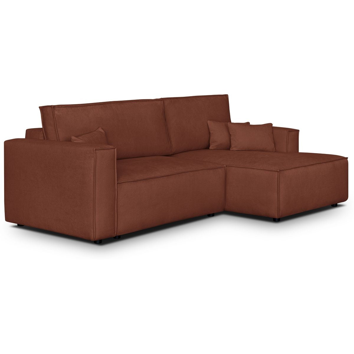 Asti - Canapé d'Angle à Droite Convertible 3 Places en Tissu Chenille - Rouille Foncé
