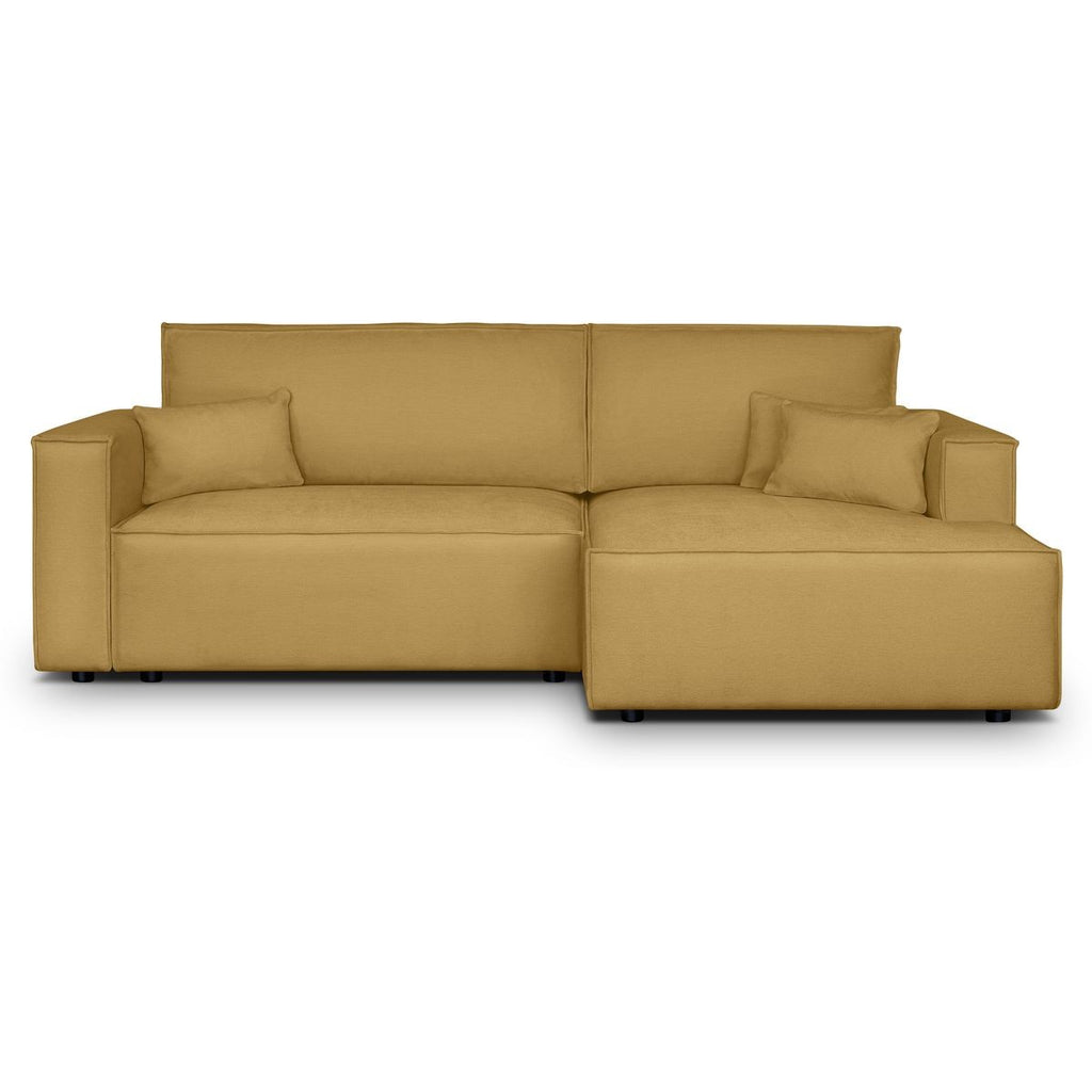 Asti - Canapé d'Angle à Droite Convertible 3 Places en Tissu Chenille - Jaune Moutarde