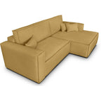 Asti - Canapé d'Angle à Droite Convertible 3 Places en Tissu Chenille - Jaune Moutarde