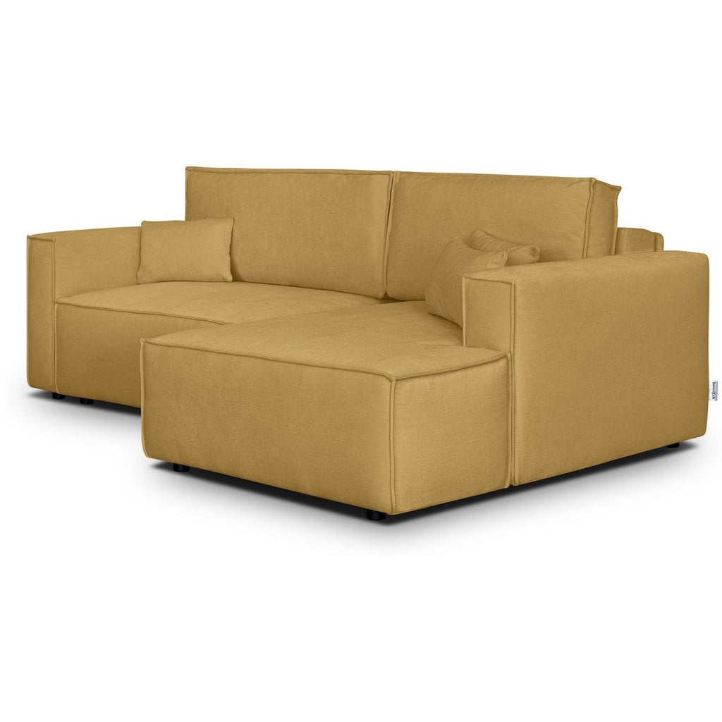 Asti - Canapé d'Angle à Droite Convertible 3 Places en Tissu Chenille - Jaune Moutarde